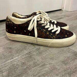 Madewell Sidewalk Low-Top Sneaker Painted Leopard Colorblock Calf Hair Size 7‎ M